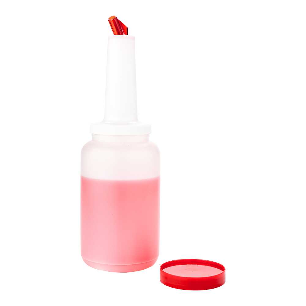 Bar Lux 2.5 qt Plastic Quick Pour Storage Container Bottle - with Red Spout and Lid - 5" x 5" x 15" - 10 count box