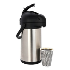 Met Lux 2.2L Silver Stainless Steel Airpot Coffee Dispenser - Pump Lever, 24 hr Heat Retention - 6