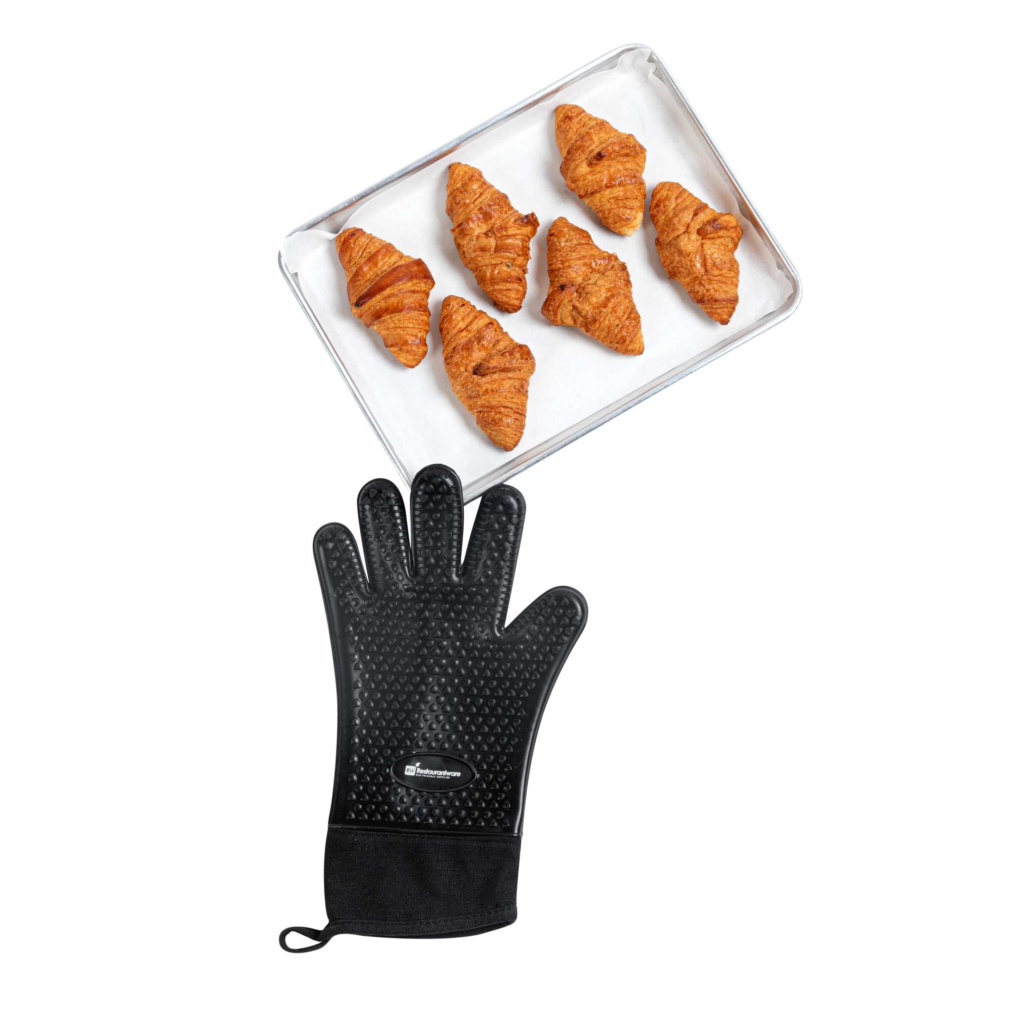 Comfy Grip Black Silicone Oven Mitt - Heat-Resistant, Cotton Lining - 13" x 7 1/2" x 1/2" - 100 count box