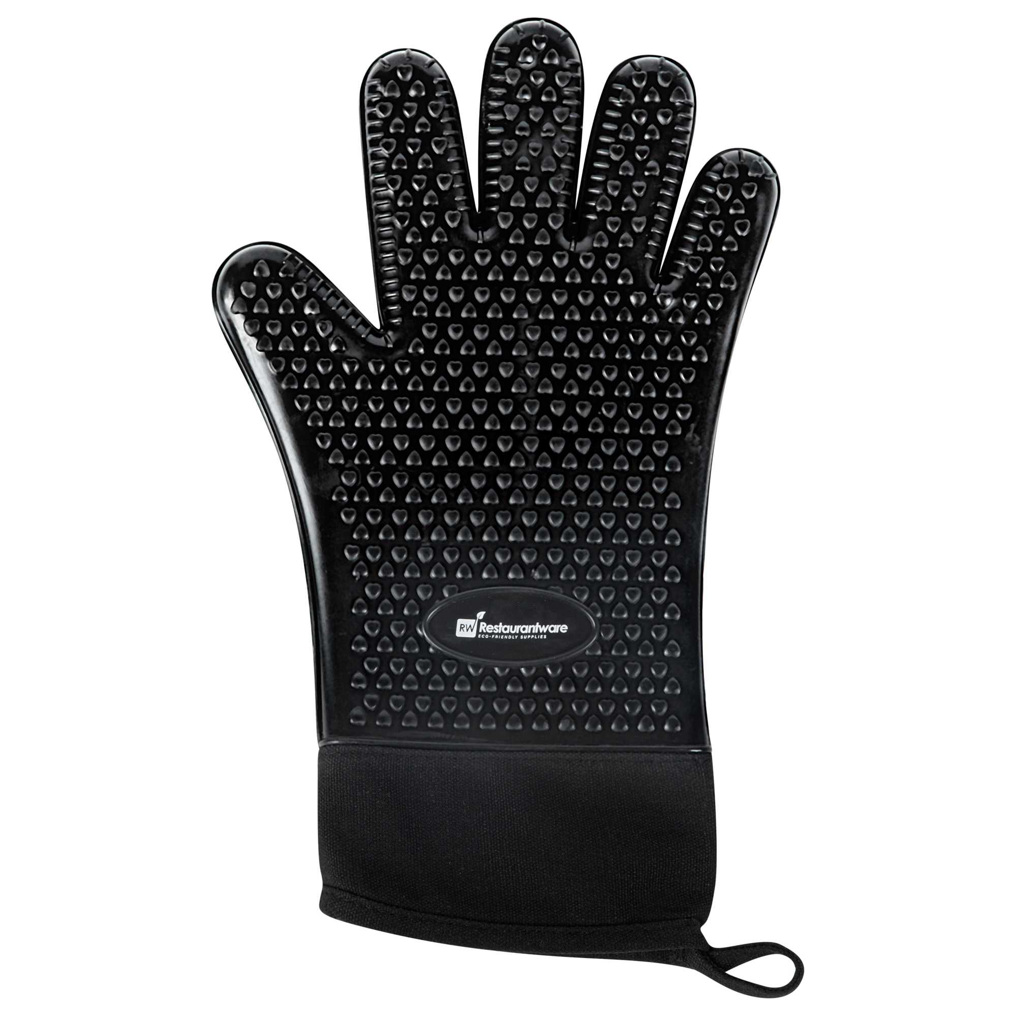 Comfy Grip Black Silicone Oven Mitt - Heat-Resistant, Cotton Lining - 13" x 7 1/2" x 1/2" - 100 count box