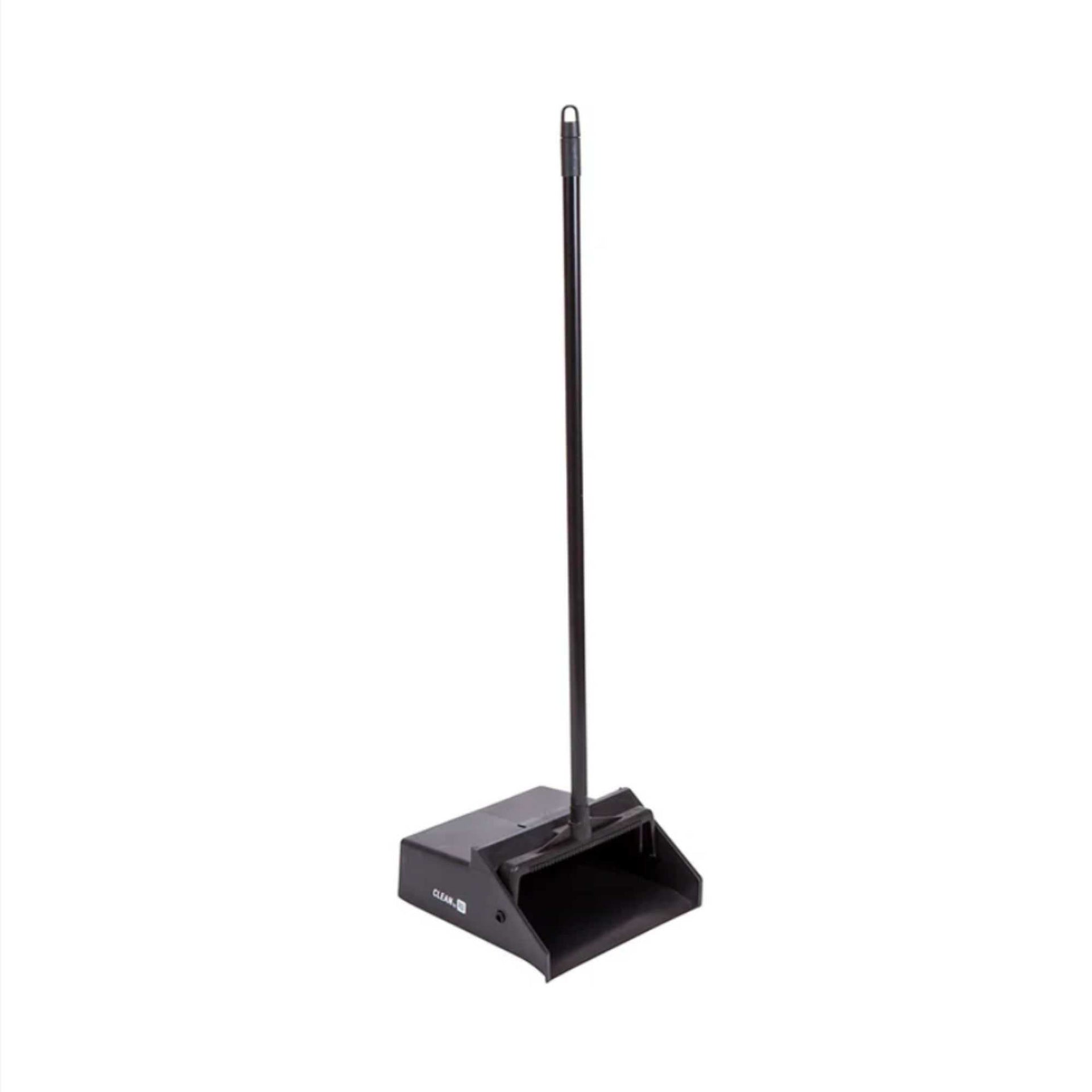 RW Clean Black Plastic Lobby Dustpan - with Handle, Broom Clip - 11 3/4" x 11" x 34" - 1 count box