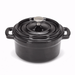 Met Lux 8 oz Round Black Cast Iron Mini Casserole Dish - Enameled, with Stainless Steel Knob - 5
