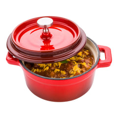 Round Mini Casserole Dish - Red, Cast Iron - Enameled, Stainless Steel Knob - 8 oz, 5 1/4
