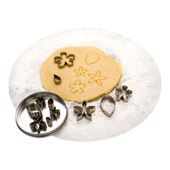 Pastry Tek 12-Piece Metal Flower and Leaf Cookie Cutter Set in Round Tin Box 1 count box