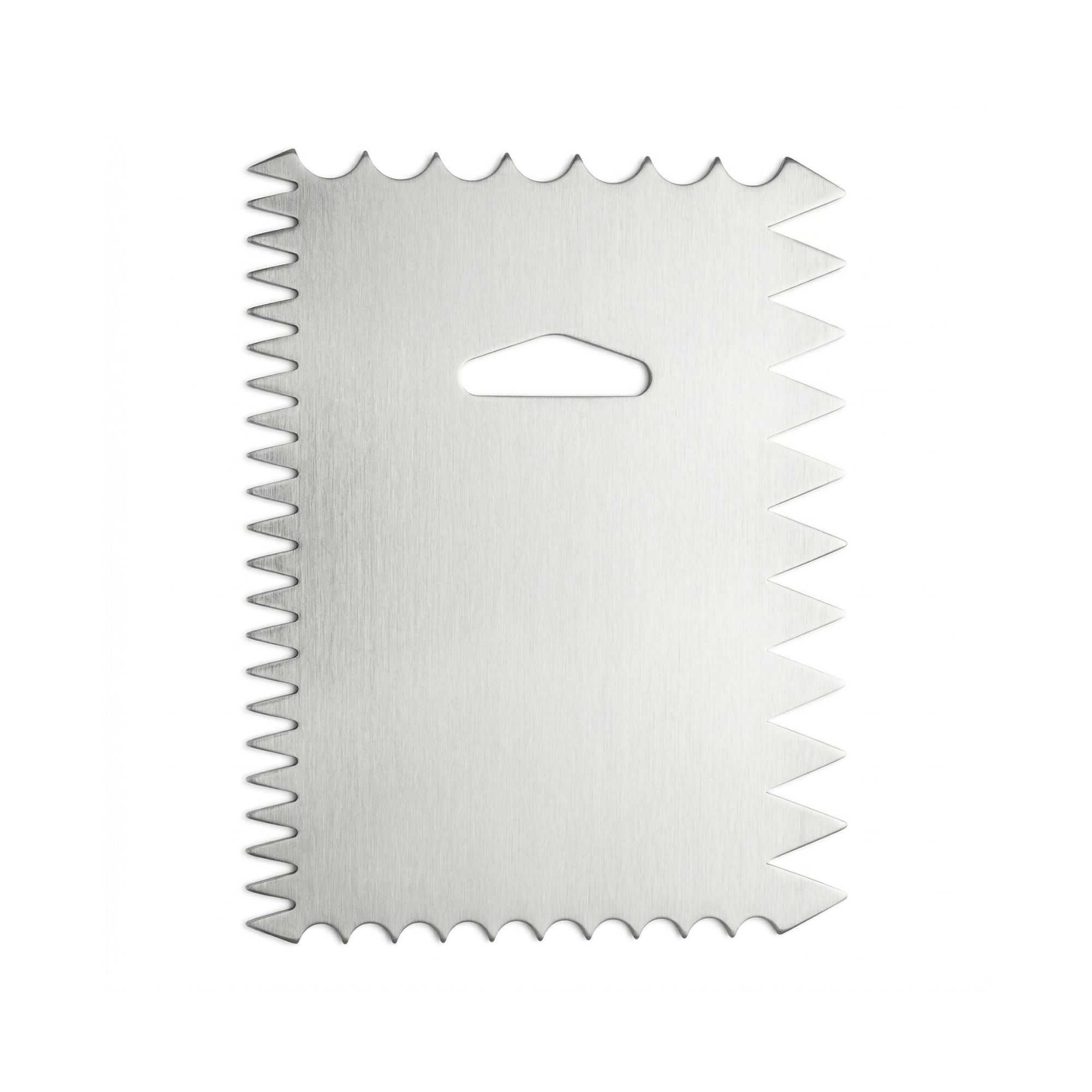 Pastry Tek 4-Pattern Metal Cake Scraper and Icing Comb with Wave and Wide Tooth Edge - 4.8" x 3.8" - 1 count box