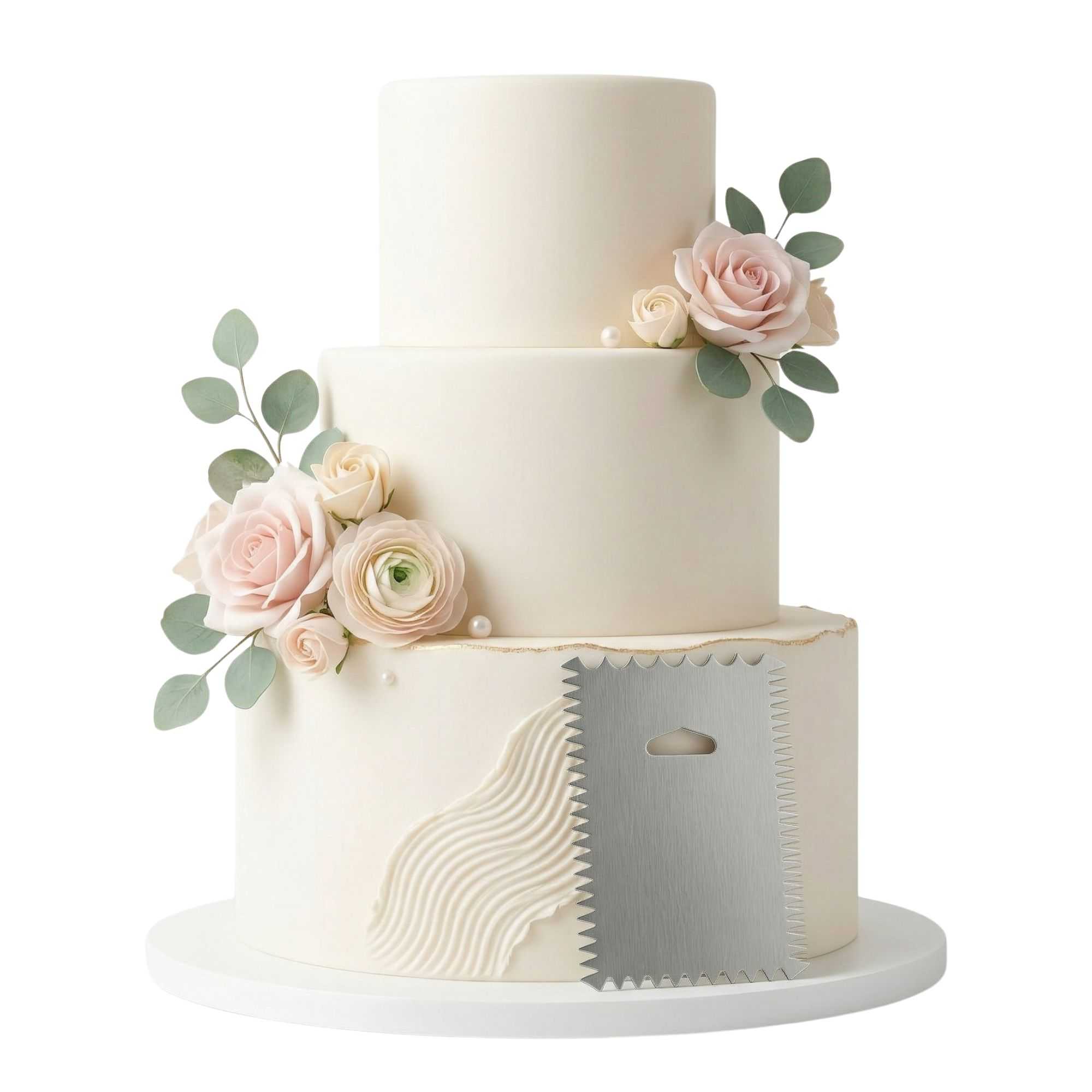 Pastry Tek 4-Pattern Metal Cake Scraper and Icing Comb with Wave and Wide Tooth Edge - 4.8" x 3.8" - 1 count box