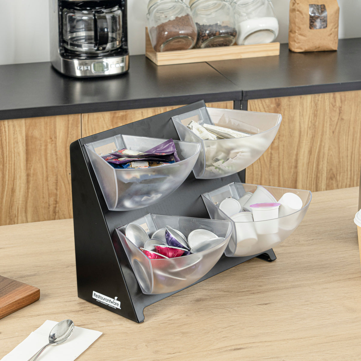 Met Lux Condiment Holder - Black, Steel - 4 Clear Bins - 15 1/2" x 10" x 10 1/2" - 1 count box