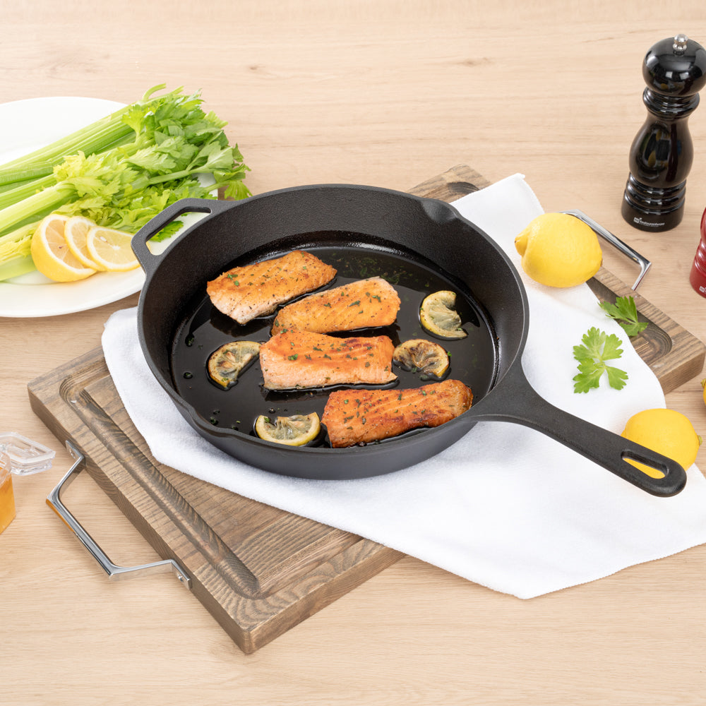 Met Lux Round Black Cast Iron 12" Fry Pan - Pre-seasoned - 1 count box