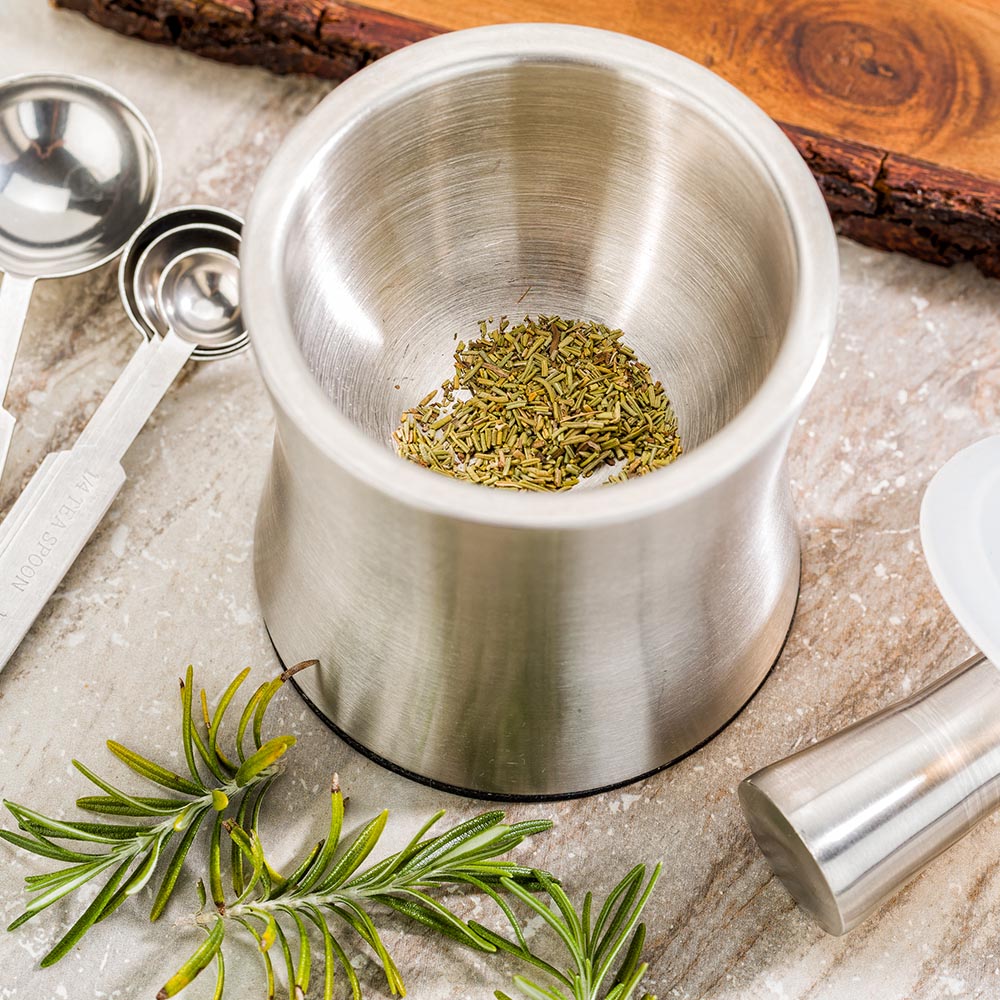 Met Lux 5" Stainless Steel Mortar and Pestle Set - Slip-Resistant, with Plastic Lid - 7" Pestle - 1 count box