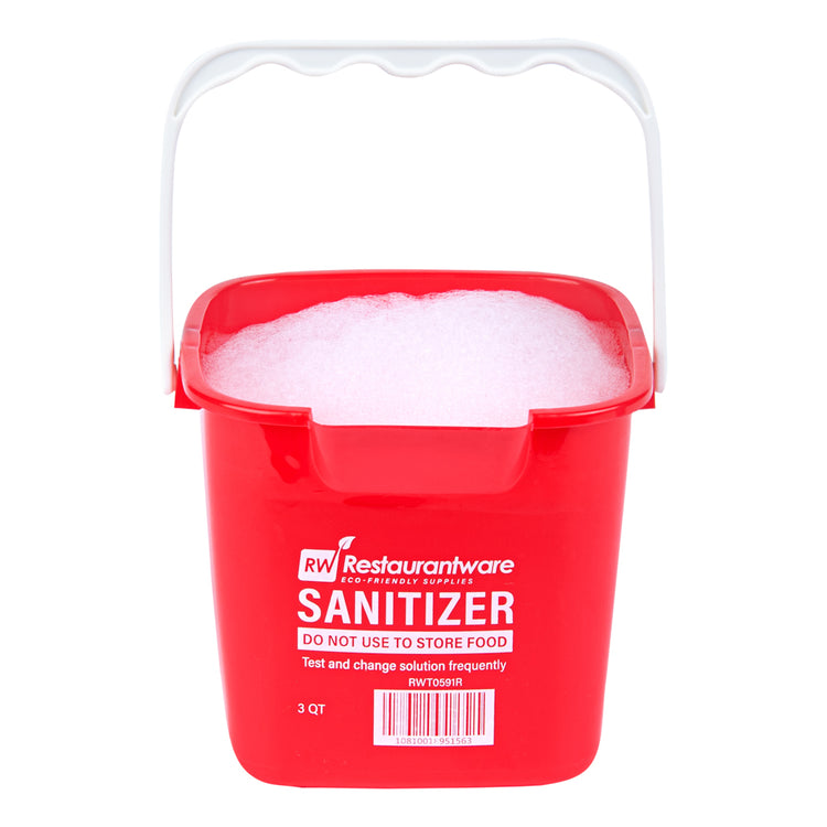 Restaurantware RW Clean 3 Quart Cleaning Bucket 1 Detergent Square Bucket - with Measurements Built-In Spout and Handle Red Plastic Utility Bucket