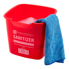 RW Clean 6 Qt Square Red Plastic Sanitizing Bucket - with Stainless Steel Handle - 8 1/2