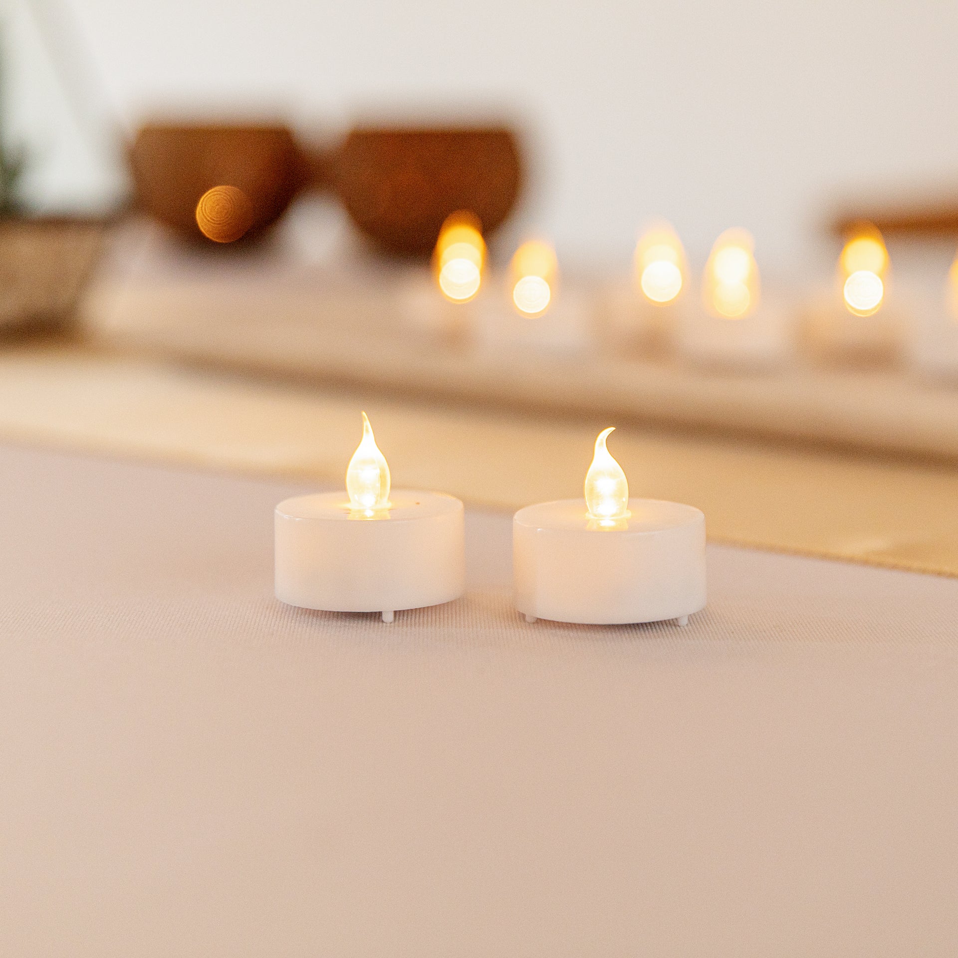 Fire Tek White Plastic Flameless Tea Candle - 1 1/2" x 1 1/2" x 1 1/4" - 10 count box