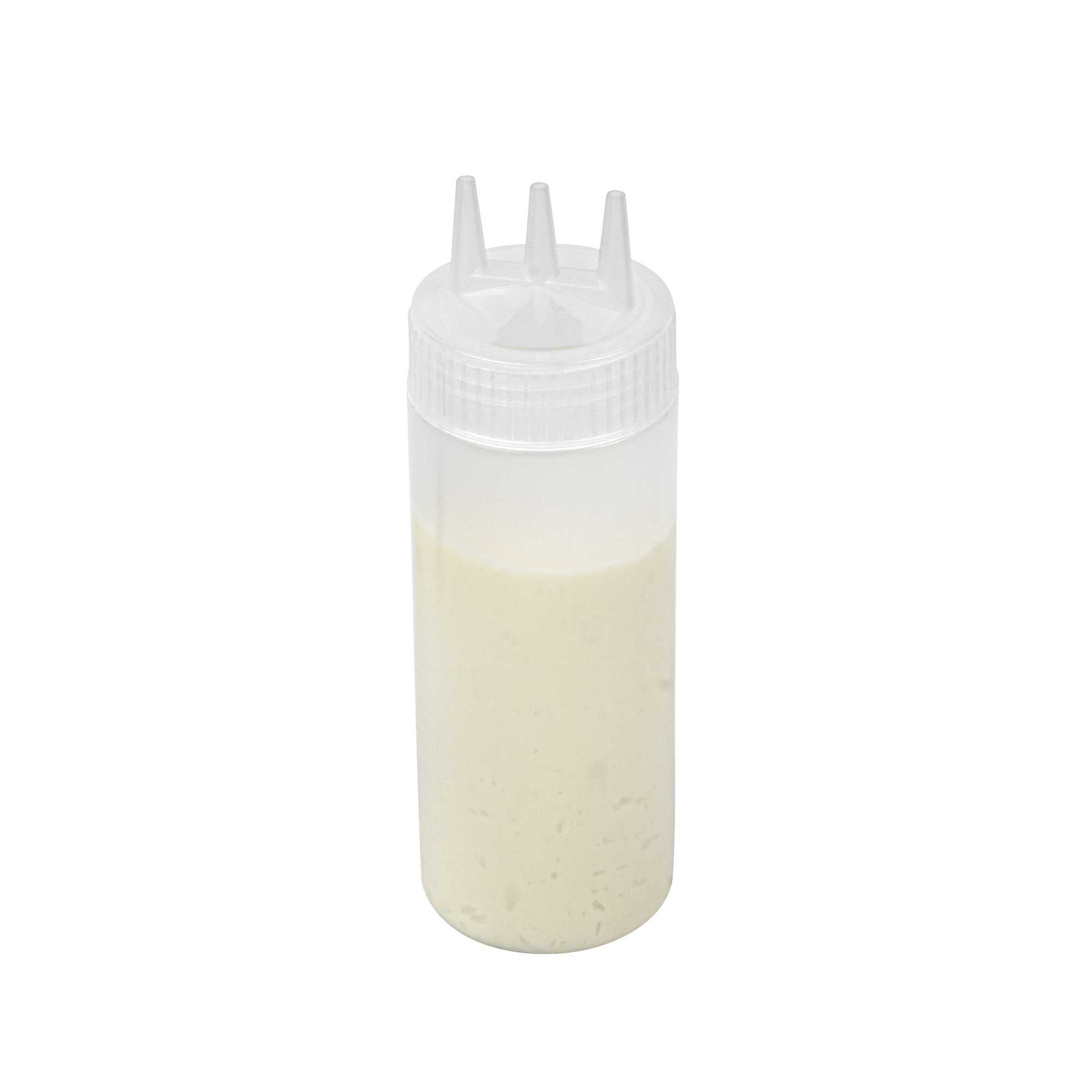 Sauce Tek 12 oz Clear Plastic All-Purpose Squeeze Bottle - with Triple Dispersion Tip - 6 count box