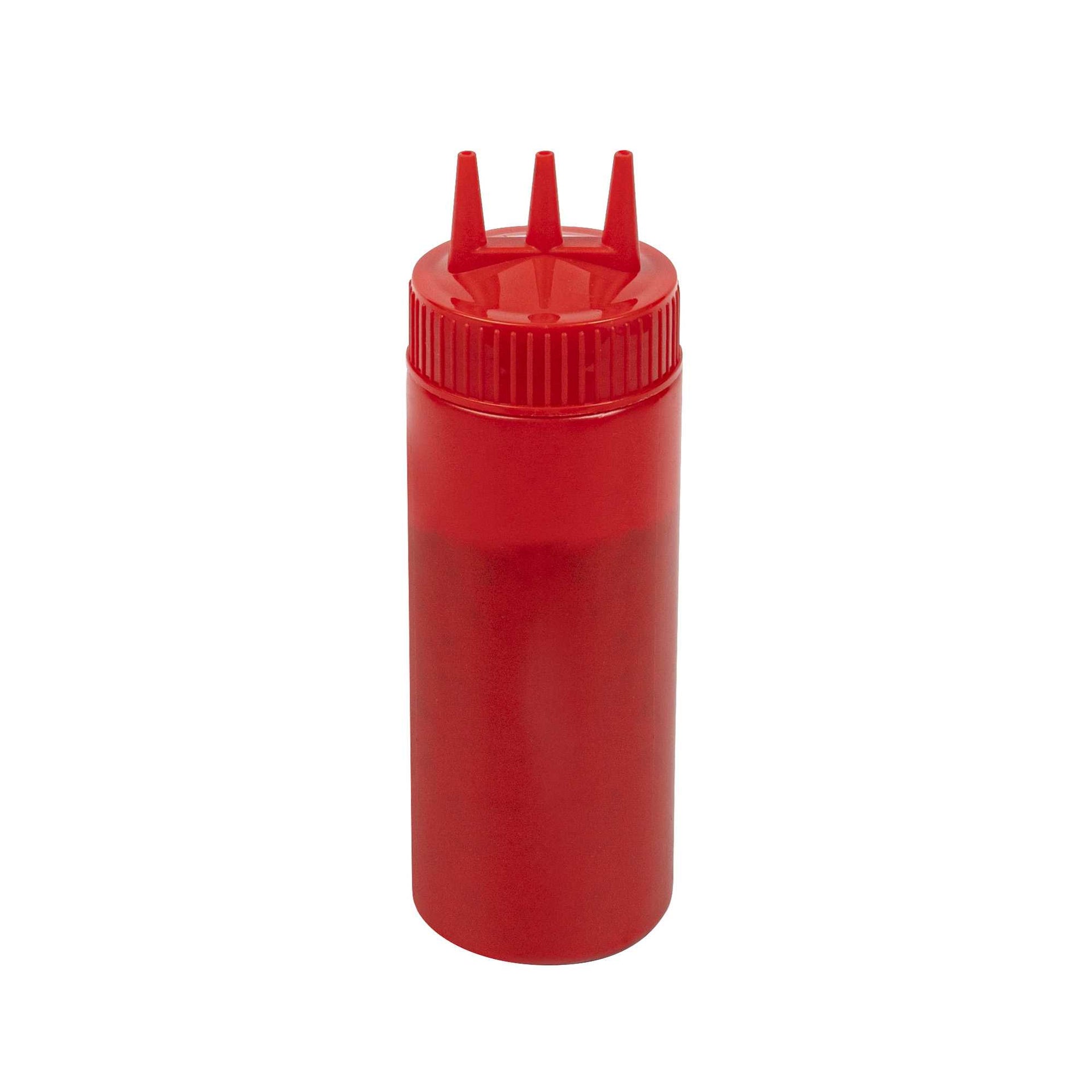 Sauce Tek 12 oz Red Plastic Ketchup Squeeze Bottle - with Triple Dispersion Tip - 6 count box