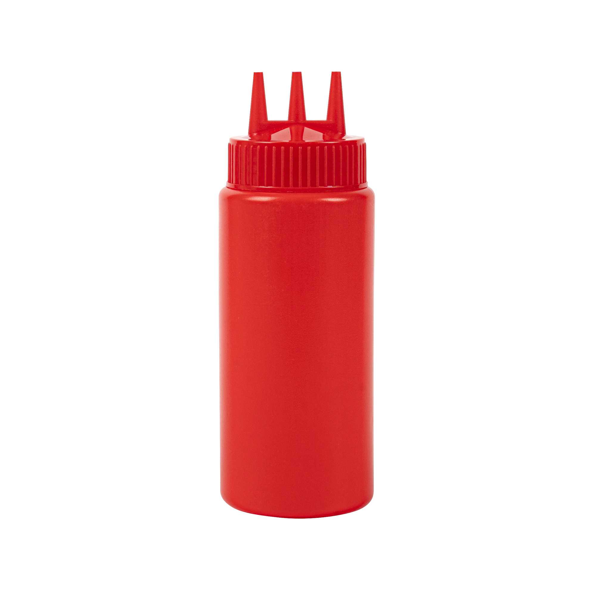 Sauce Tek 16 oz Red Plastic Ketchup Squeeze Bottle - with Triple Dispersion Tip - 6 count box
