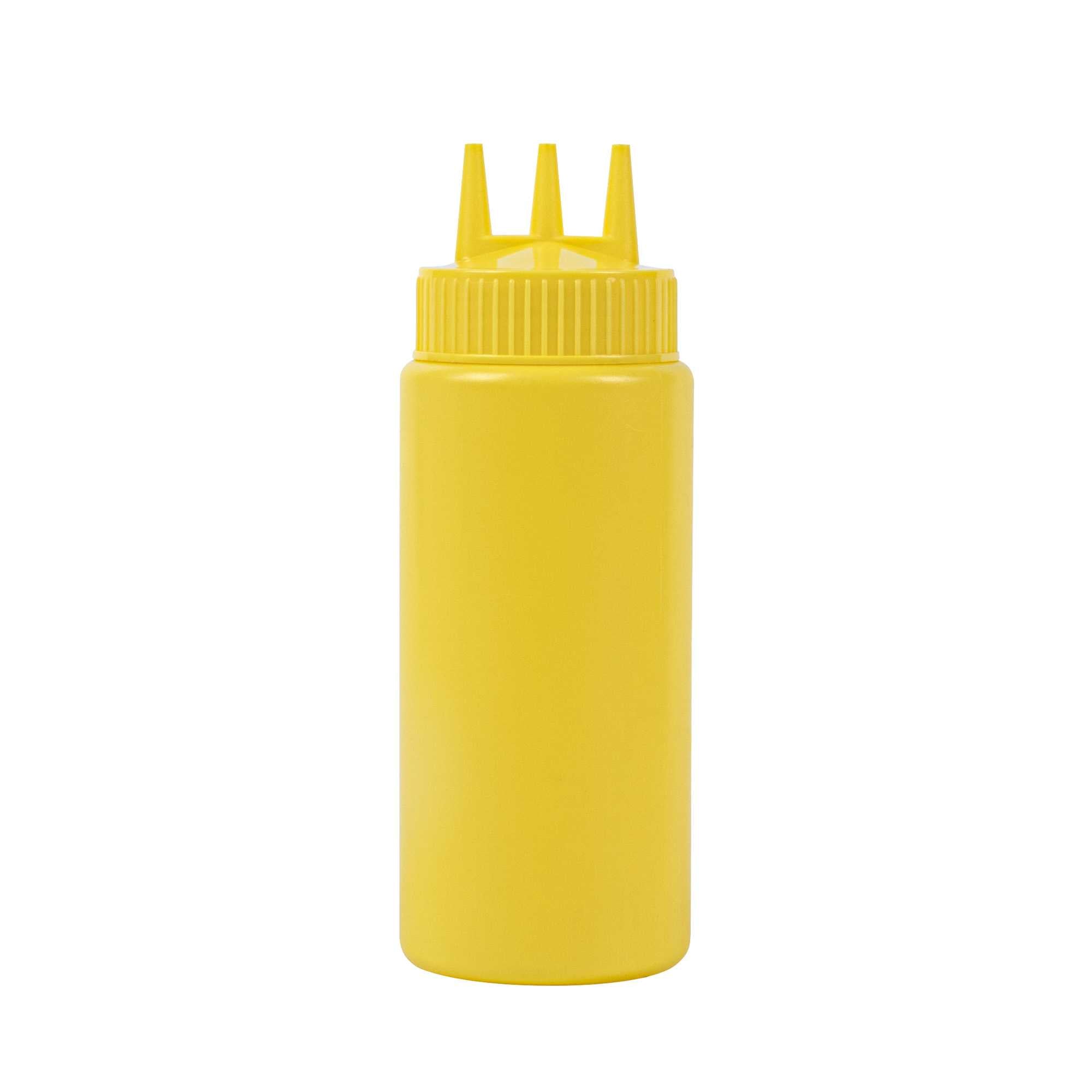 Sauce Tek 16 oz Yellow Plastic Mustard Squeeze Bottle - with Triple Dispersion Tip - 6 count box