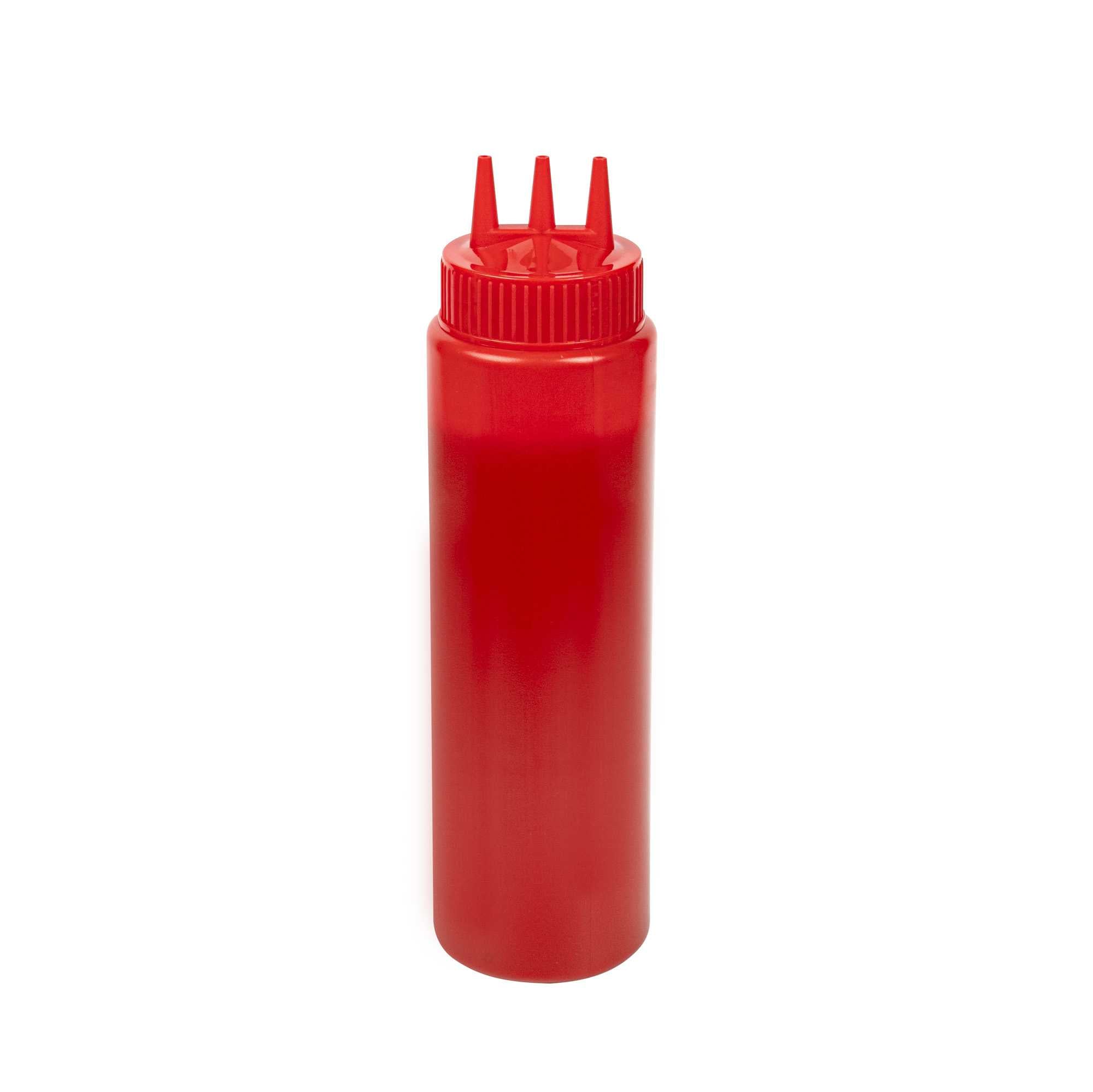 Sauce Tek 24 oz Red Plastic Ketchup Squeeze Bottle - with Triple Dispersion Tip - 6 count box
