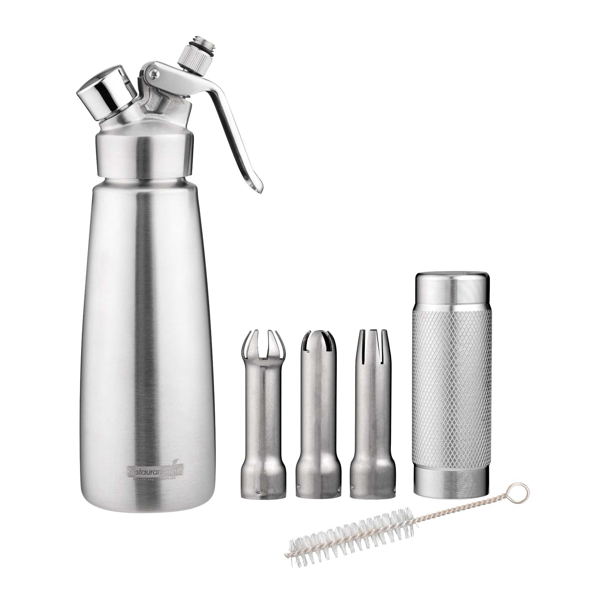 Whip Tek 0.5L Stainless Steel Professional Whipped Cream Dispenser - with 3 Decorator Tips - 1 count box