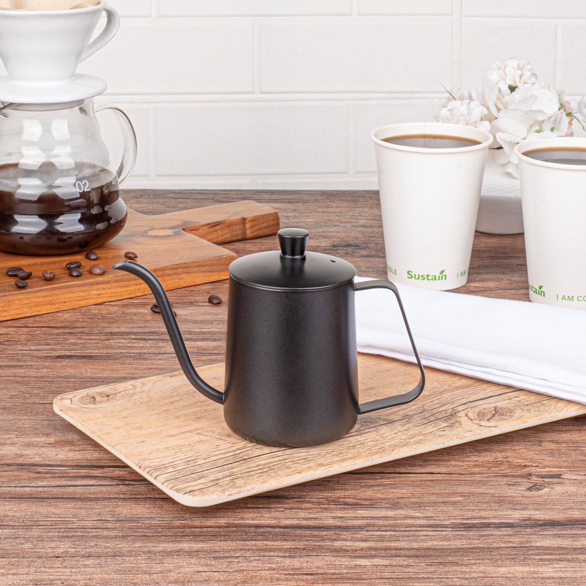 Restpresso 12 oz Black Stainless Steel Pour Over / Gooseneck Kettle - 7" x 3 1/4" x 4" - 1 count box