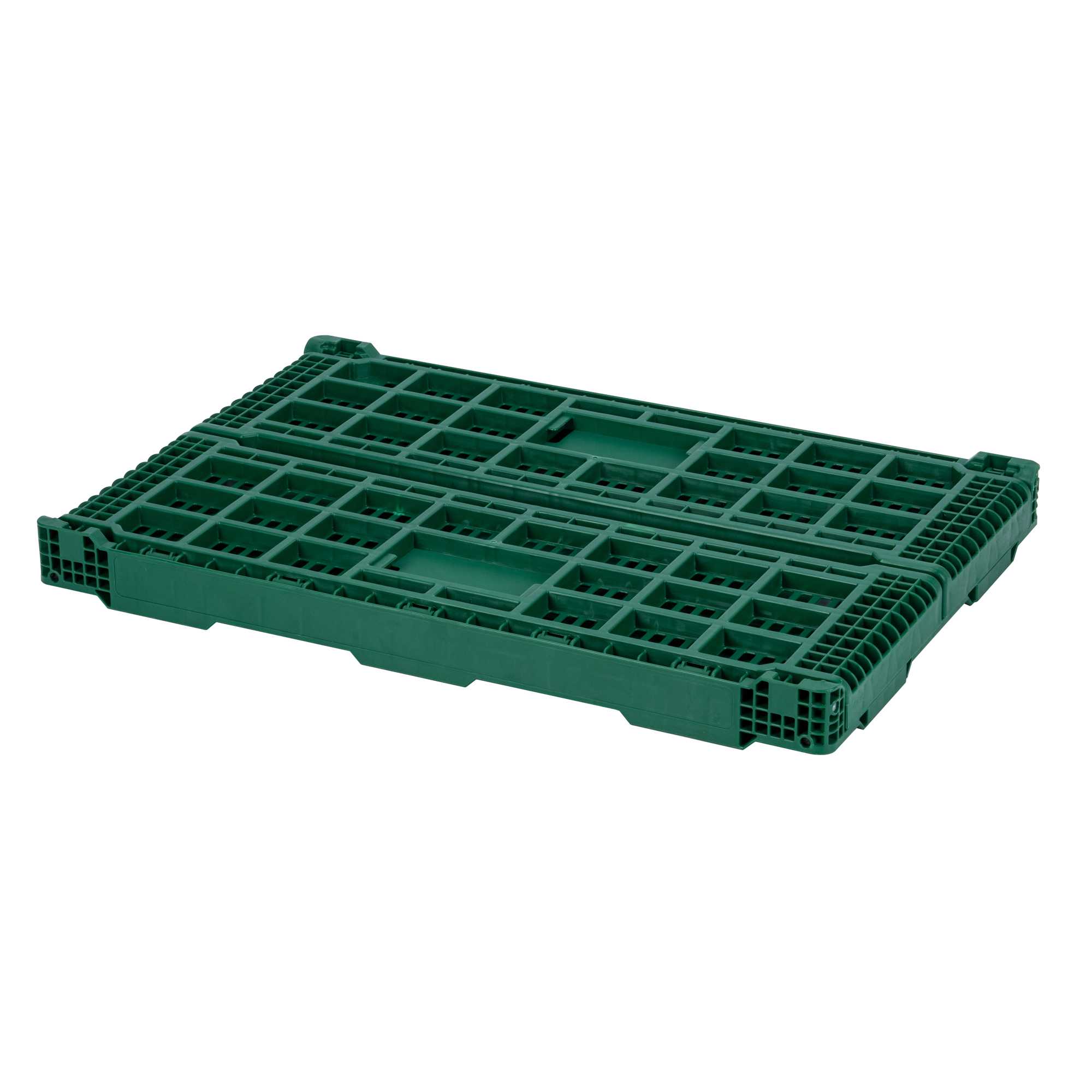 Cater Tek Rectangle Green Plastic 36L Collapsible Milk Crate - Stackable - 23 1/2" x 15 3/4" x 8 1/2" - 10 count box