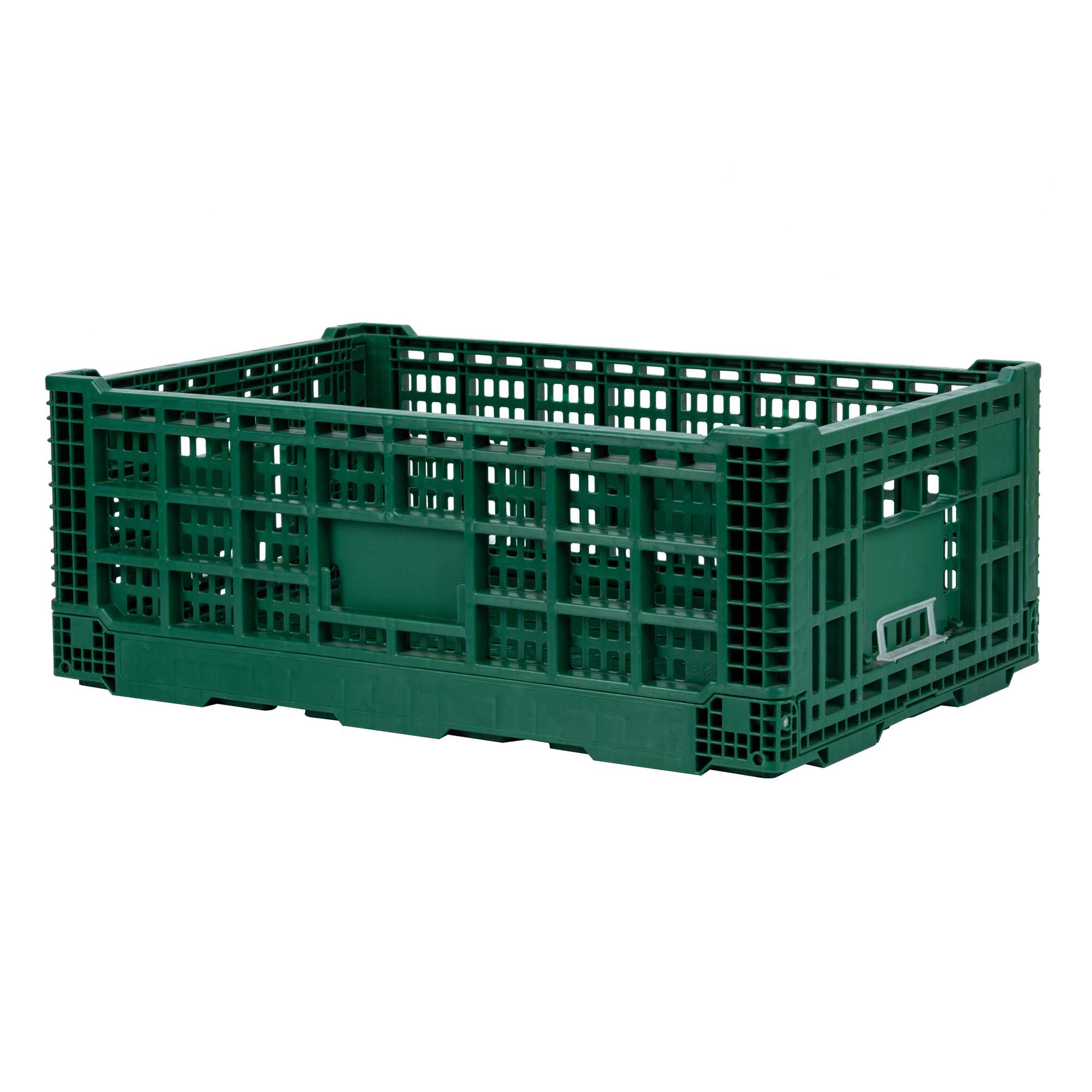 Cater Tek Rectangle Green Plastic 36L Collapsible Milk Crate - Stackable - 23 1/2" x 15 3/4" x 8 1/2" - 10 count box