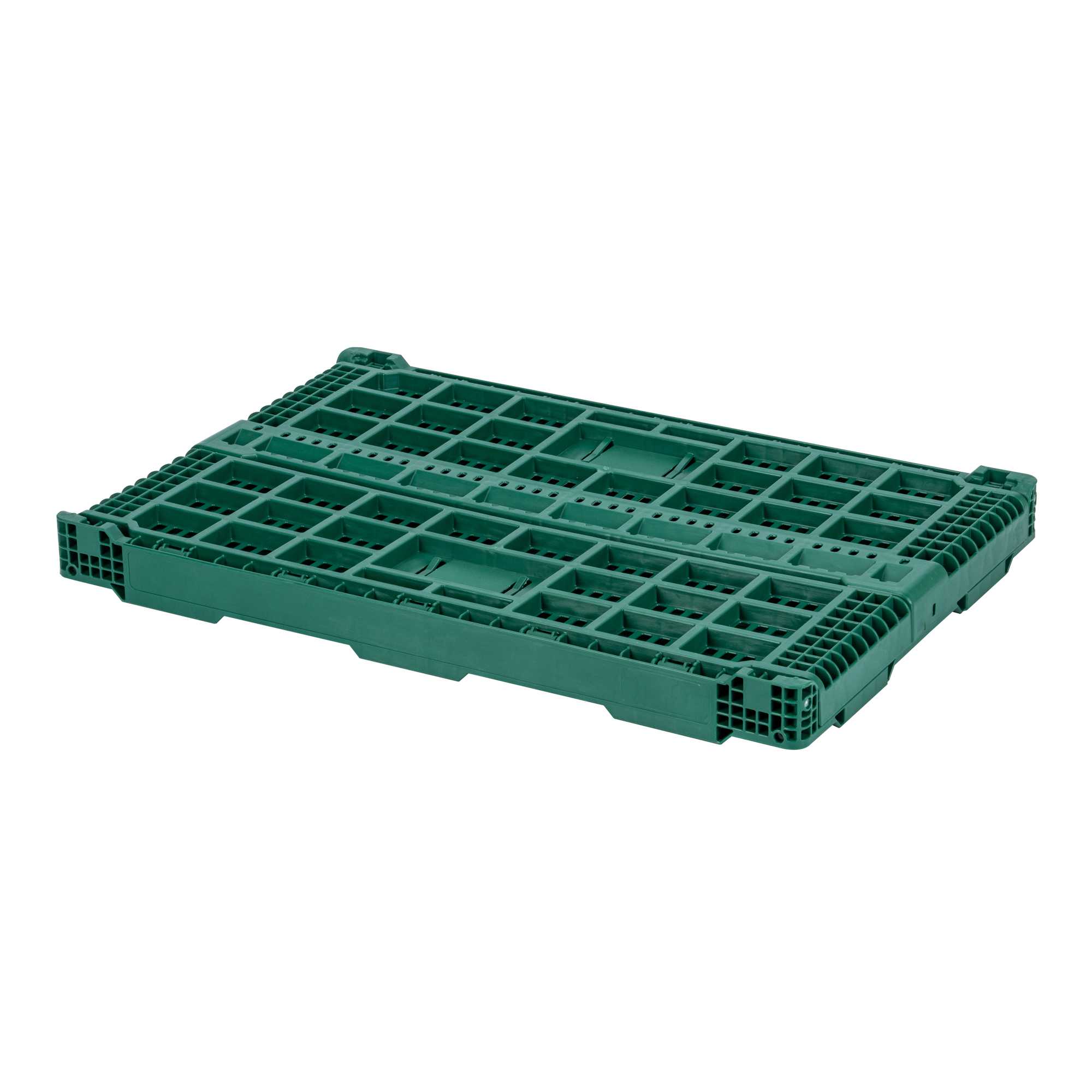 Cater Tek Rectangle Green Plastic 43L Collapsible Milk Crate - Stackable - 23 1/2" x 15 3/4" x 10 1/4" - 10 count box