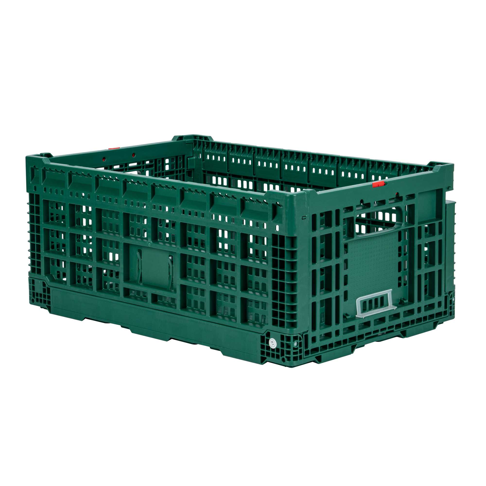 Cater Tek Rectangle Green Plastic 43L Collapsible Milk Crate - Stackable - 23 1/2" x 15 3/4" x 10 1/4" - 10 count box