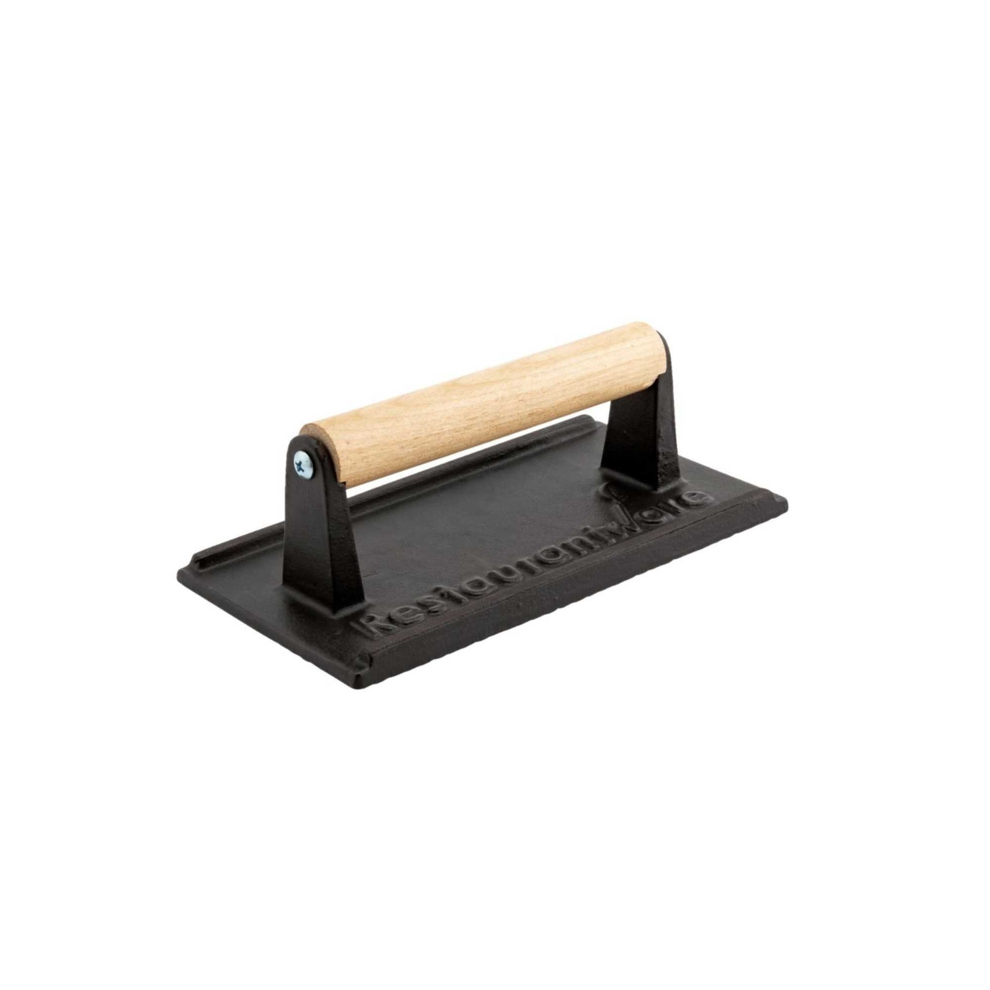 Met Lux Black Cast Iron Steak Weight - with Wooden Handle - 8" x 4" x 3" - 1 count box