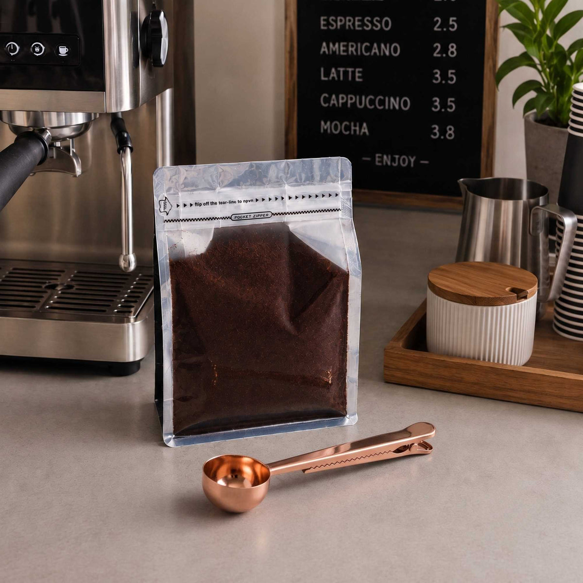 Restpresso 1 Tbsp. Copper-Plated Stainless Steel Coffee / Measuring Scoop - with Bag Clip - 1 count box