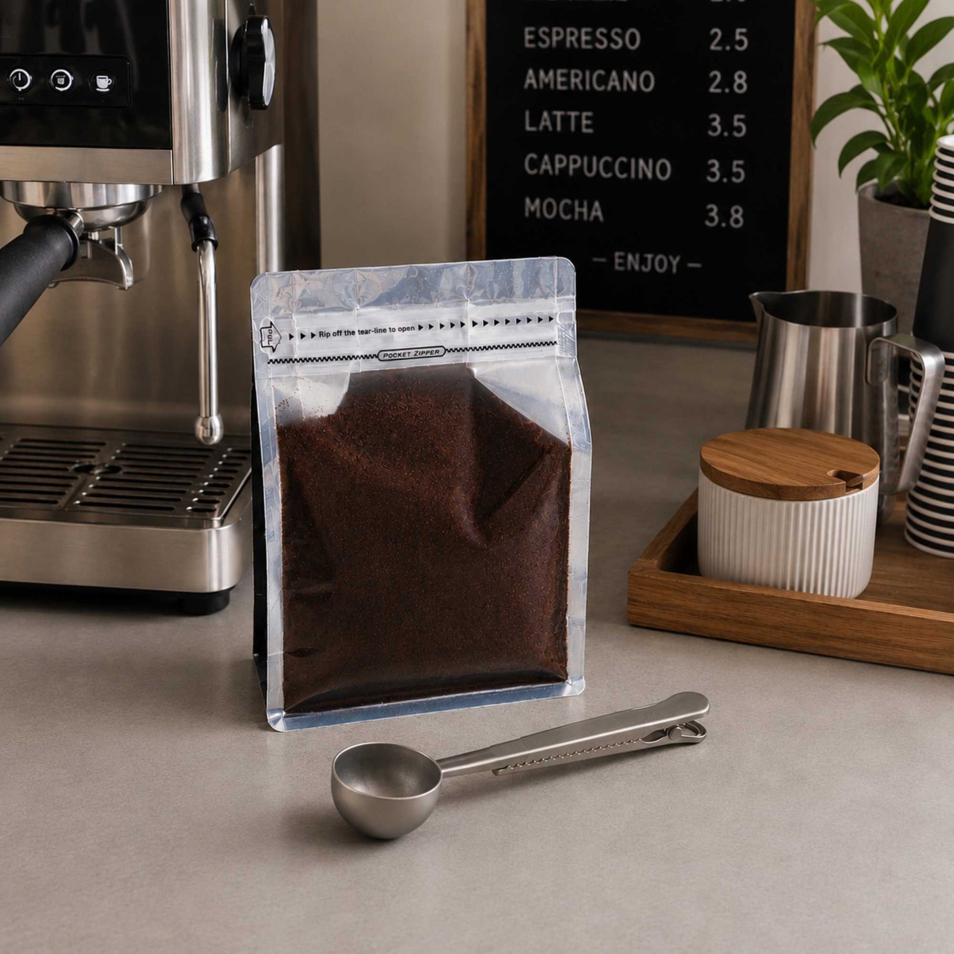 Restpresso 1 Tbsp. Stainless Steel Coffee / Measuring Scoop - with Bag Clip - 1 count box