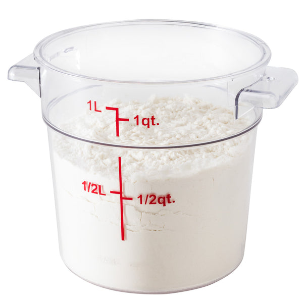 Met Lux 1 qt Round Clear Plastic Food Storage Container - with Red Volume  Markers - 5