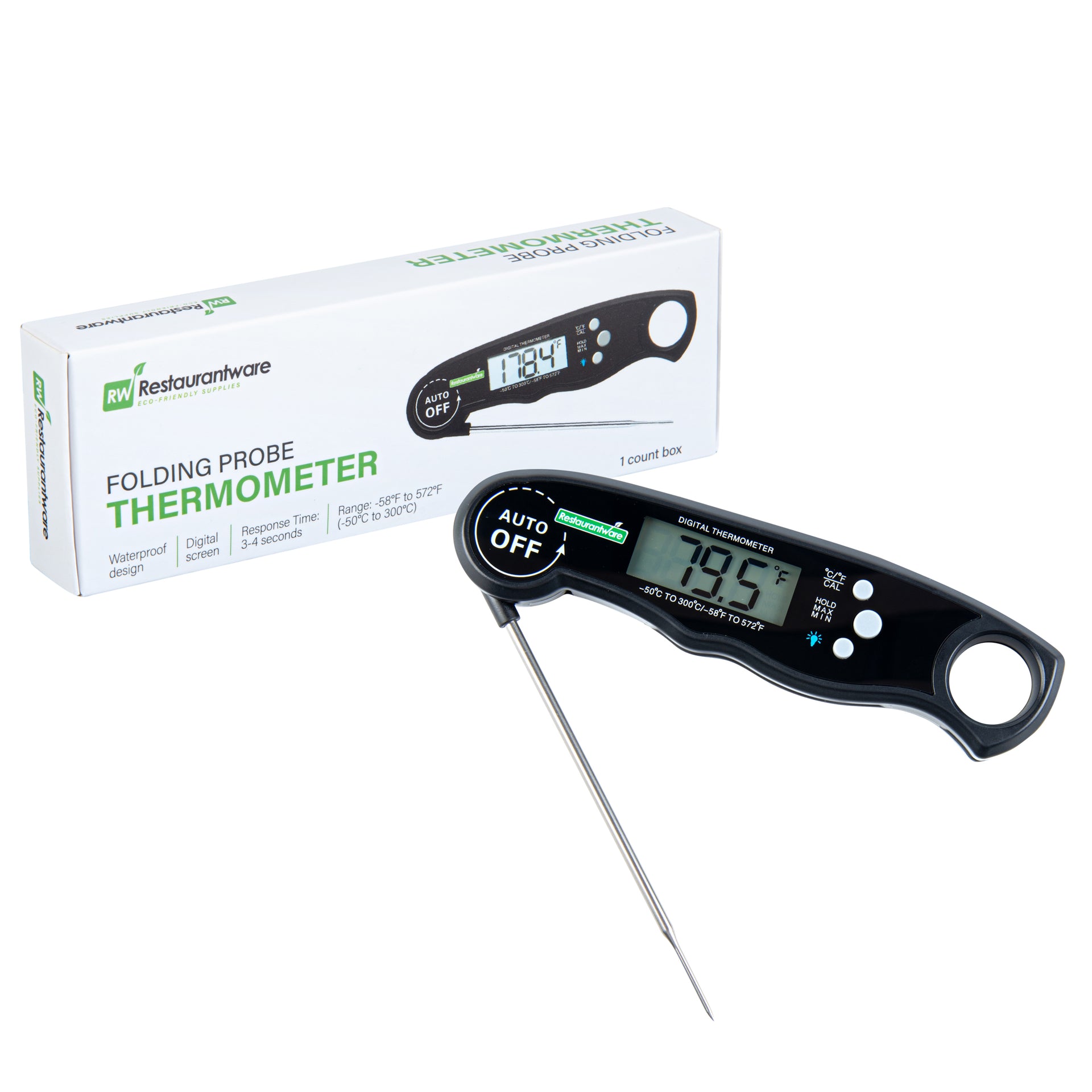 Kitchen tek Black Compact Digital Folding Probe Thermometer - Waterproof - 4 1/2" - 1 count box
