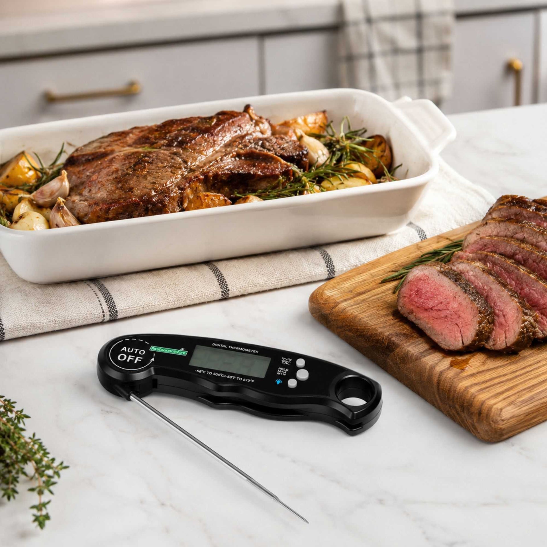 Kitchen tek Black Compact Digital Folding Probe Thermometer - Waterproof - 4 1/2" - 1 count box