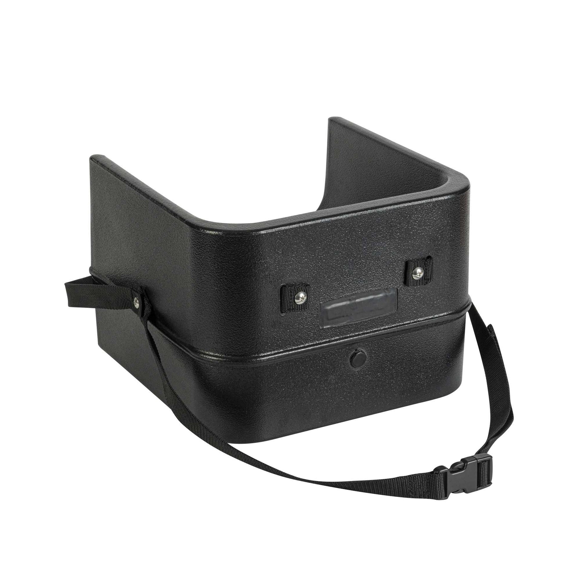 Table Tek Black Plastic Booster Seat - Dual Height, with Strap - 12 1/2" x 8 3/4" - 1 count box