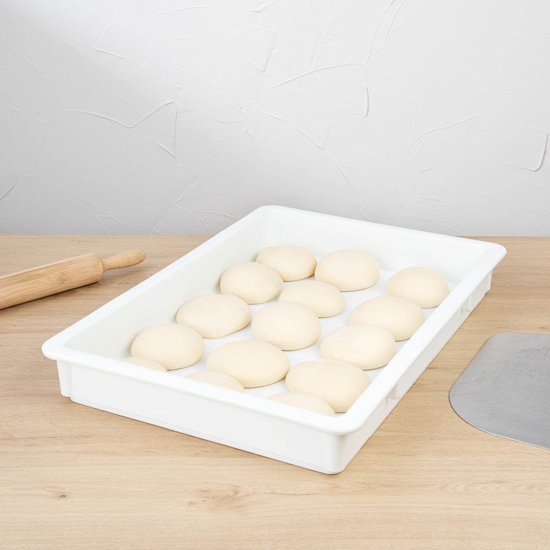 Pizzaly Rectangle White Plastic Pizza Dough Proofing Box - 26" x 18" x 3" - 1 count box