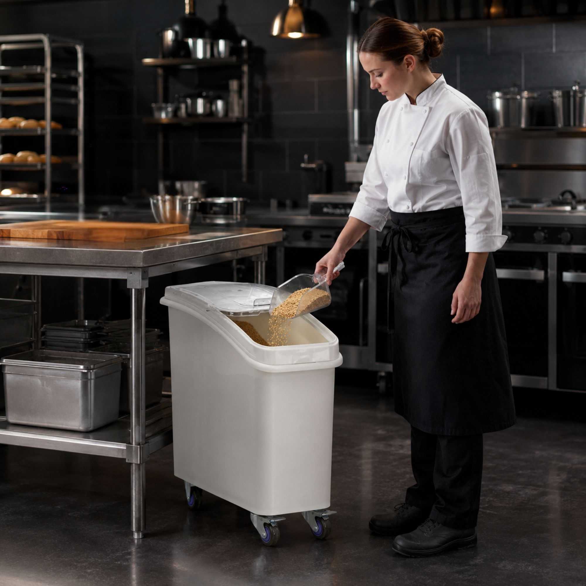 Stackable Ingredient Containers Met Lux 21 gal Rectangle White Mobile Ingredient Storage Bin - with Lid ...