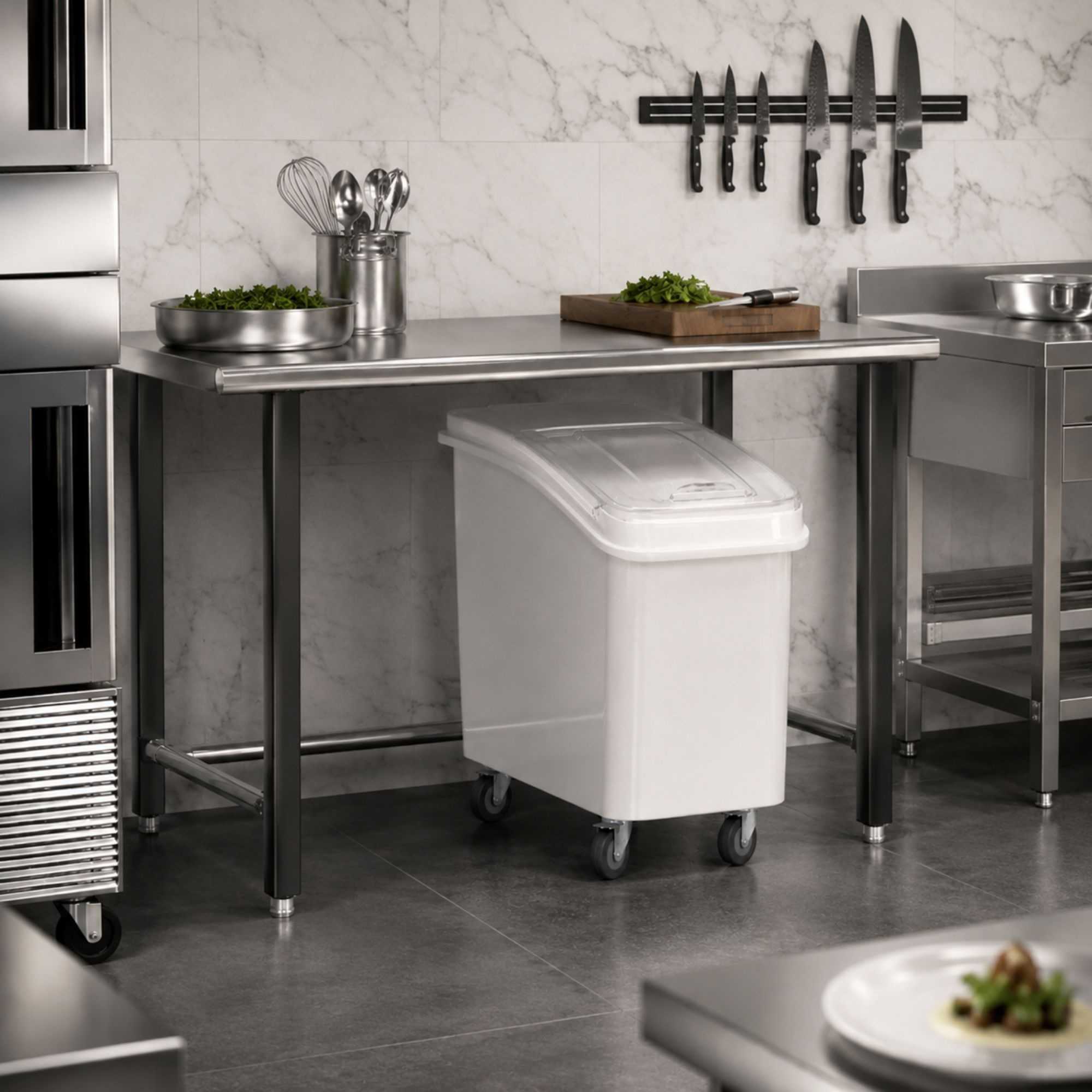 Met Lux 27 gal Rectangle White Mobile Ingredient Bin - with Lid - 29 1/2" x 15 1/2" x 28" - 1 count box