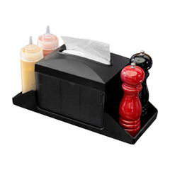 Rectangle Black Plastic Tabletop Condiment Caddy / Interfold Napkin Dispenser - 7