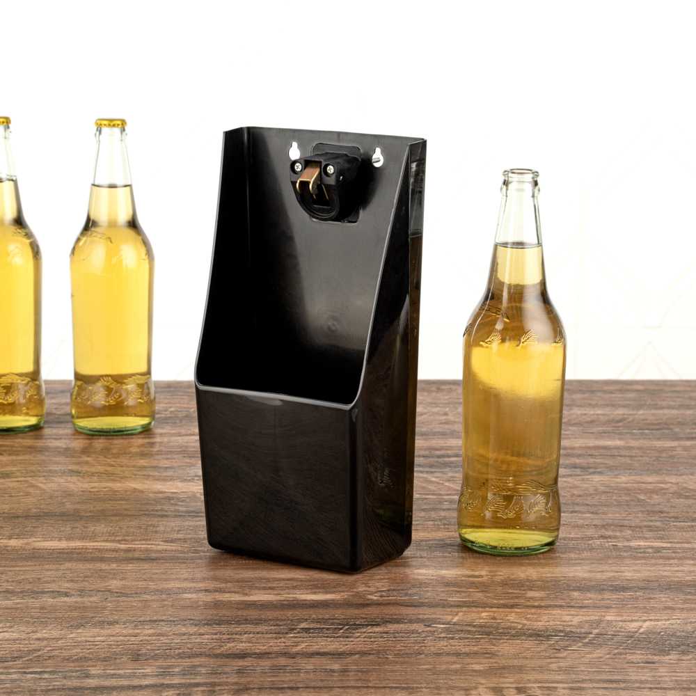 Bar Lux Black Bottle Cap Catcher - with Bottle Opener - 8 1/4" x 5 1/2" x 3" - 1 count box
