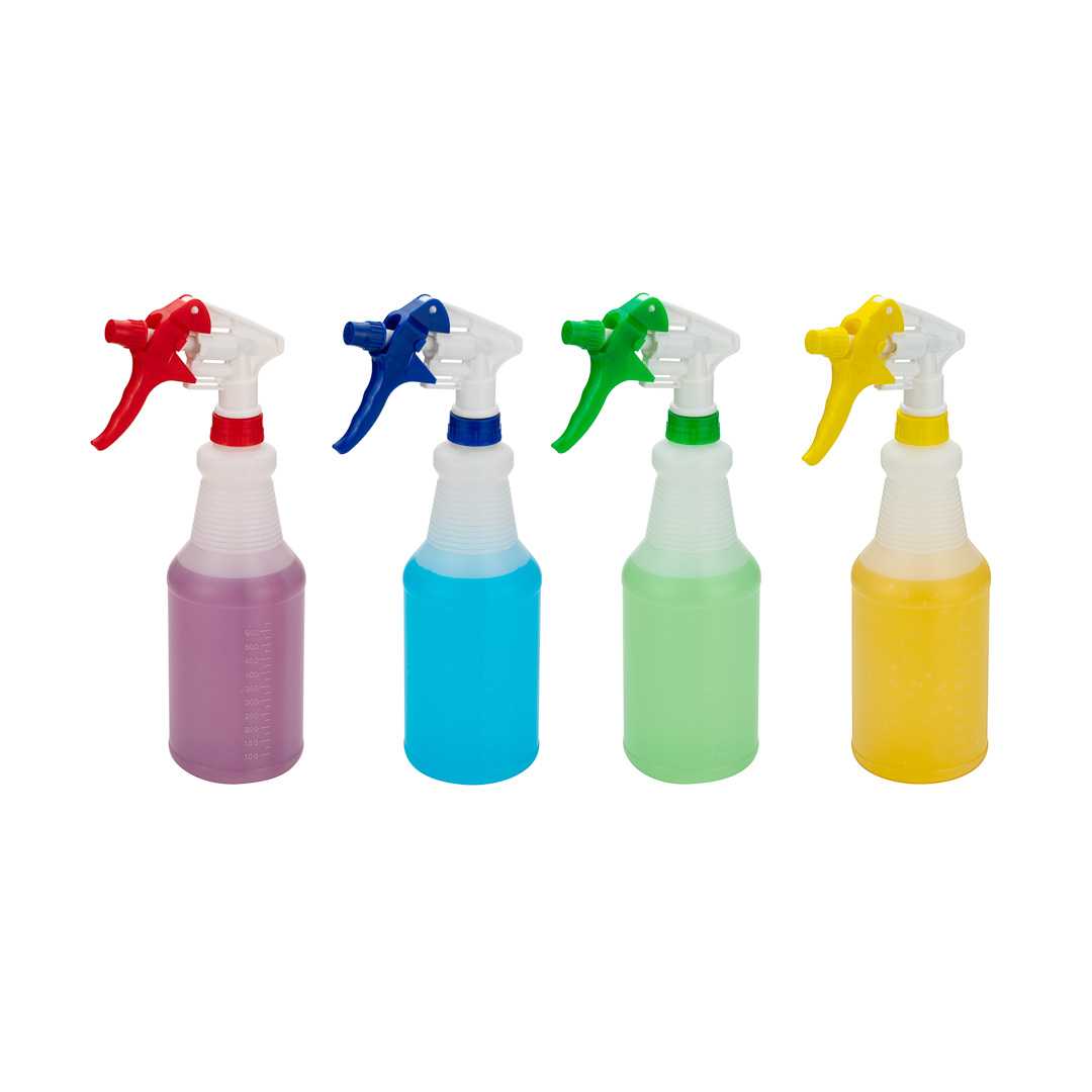 RW Clean Assorted 25 oz Plastic Spray Bottle Set - Includes 4 Bottles, Adjustable Nozzle - 40 count box