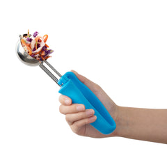 Comfy Grip 2.75 oz Stainless Steel #16 Portion Scoop - with Blue Ambidextrous Handle - 1 count box