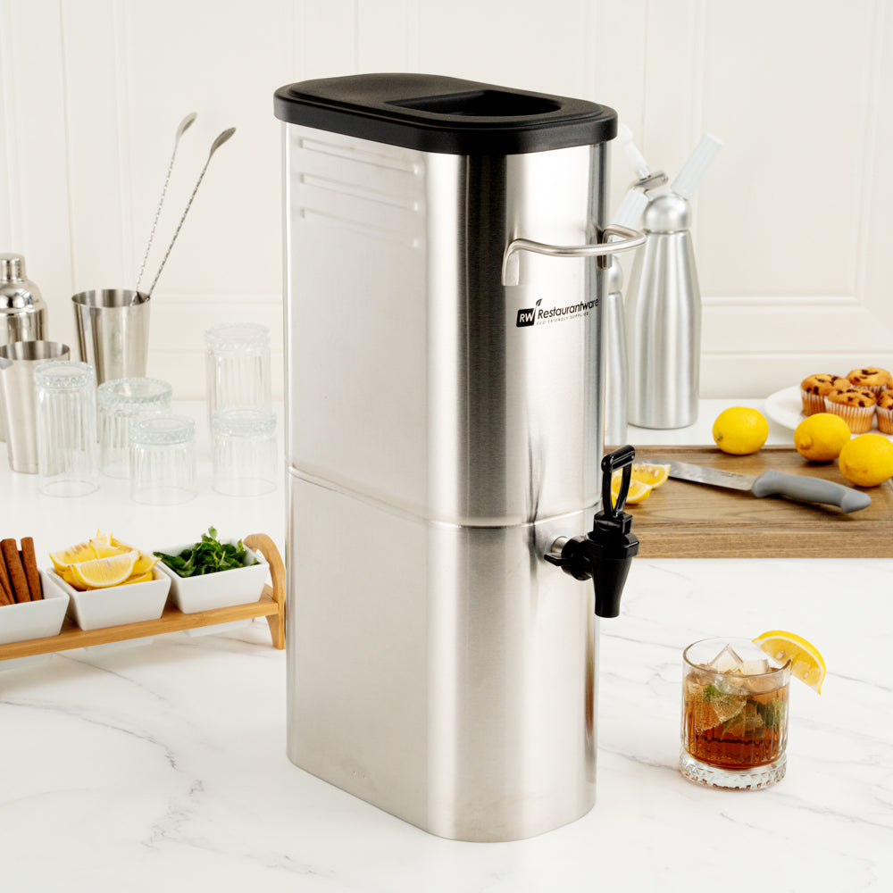 Bev Tek 3 gal Silver 13/0 Stainless Steel Iced Tea Dispenser - 11