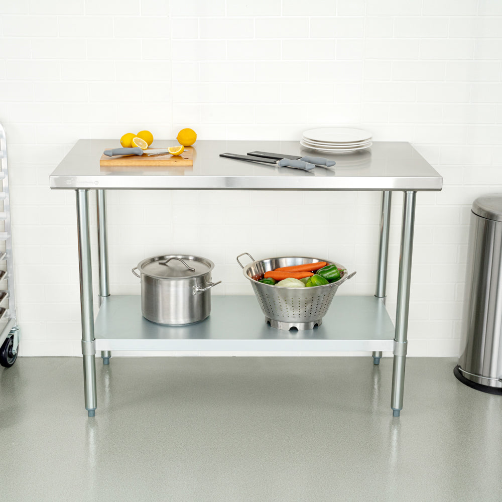 Kitchen Tek 18-Gauge 304 Stainless Steel Commercial Work Table - Heavy Duty, Galvanized Legs, Undershelf - 24" x 48" - 1 count box
