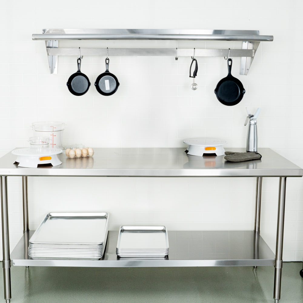 Kitchen Tek 430 Stainless Steel Wall Mounted Pot Rack - with Shelf, 5 ...