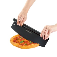 Met Lux Black Stainless Steel Pizza Cutter / Rocker - with Cover - 13 3/4