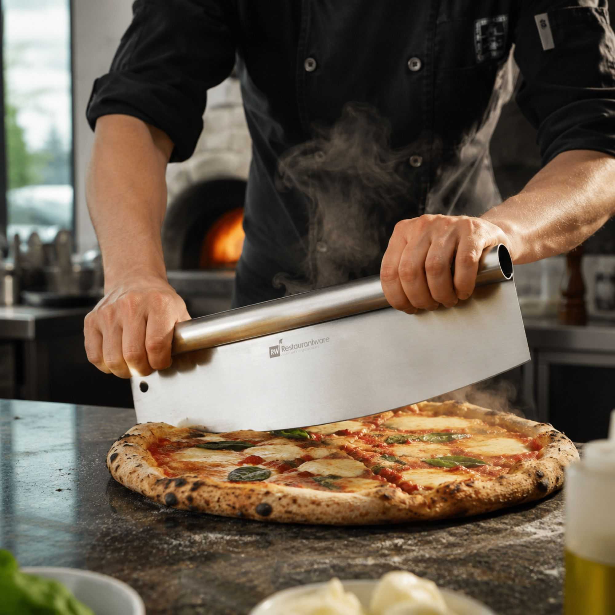Met Lux Stainless Steel Pizza Cutter / Rocker - with Cover - 13 3/4" x 3 1/2" - 1 count box