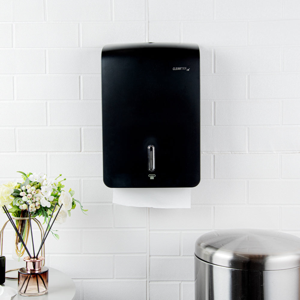 Clean Tek Professional Black Plastic C-Fold / M-Fold Paper Towel Dispenser - 10 3/4" x 4 1/4" x 16 3/4" - 1 count box