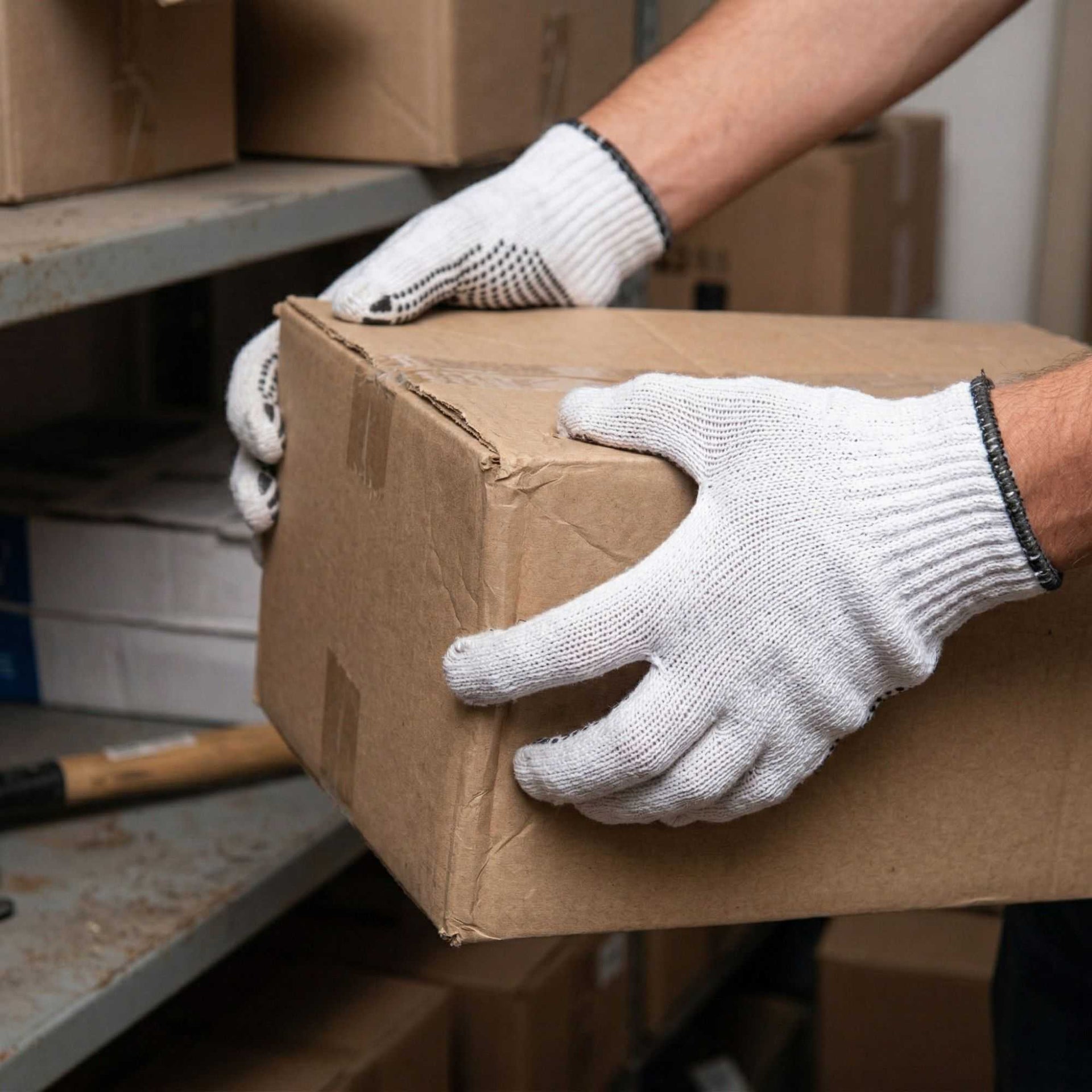 Chef 101 White Poly-Cotton Large Work Gloves - with Black PVC Dots - 10" x 6" - Pair - 6 count box
