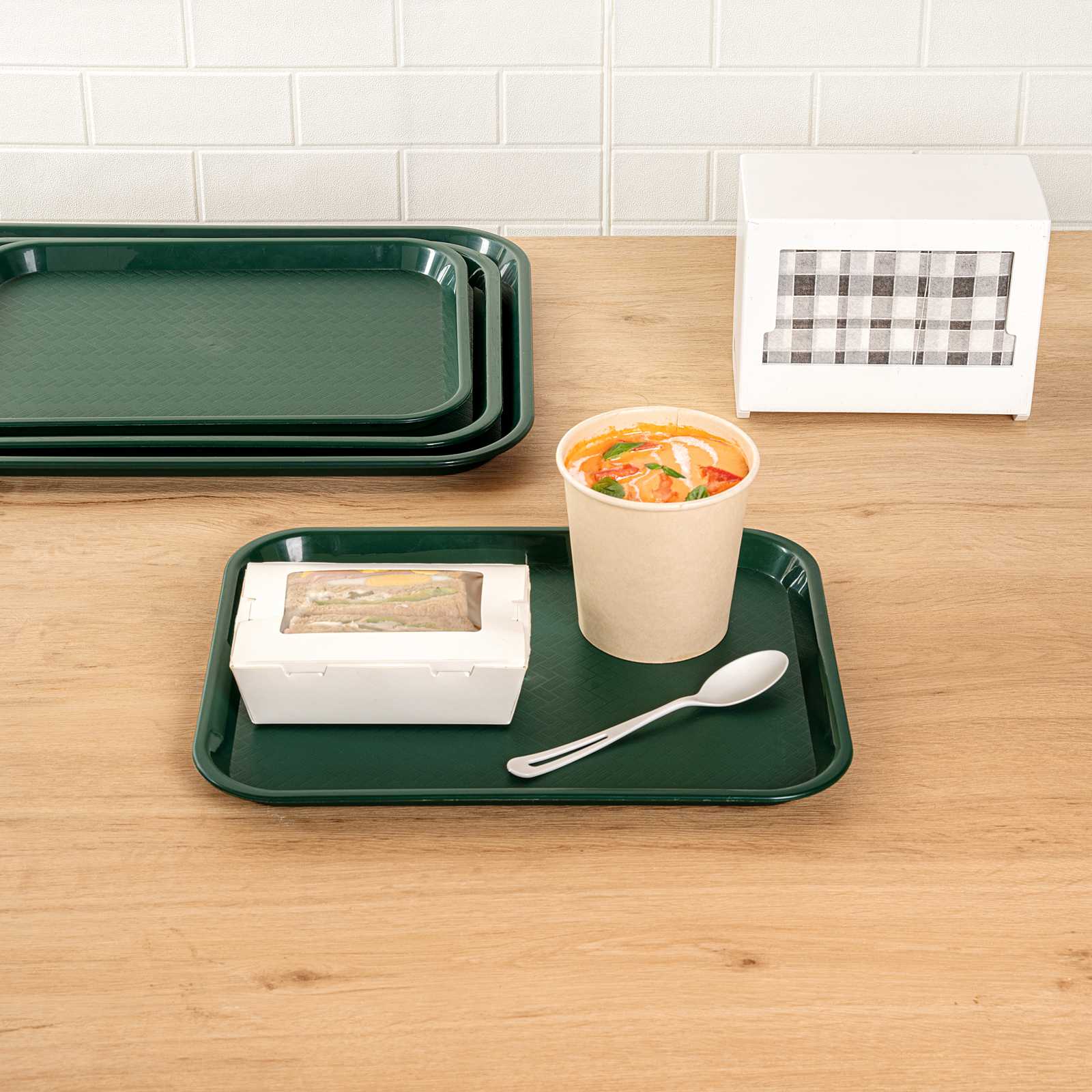 Chef 101 Rectangle Forest Green Plastic Fast Food Tray - 10" x 14" - 50 count box