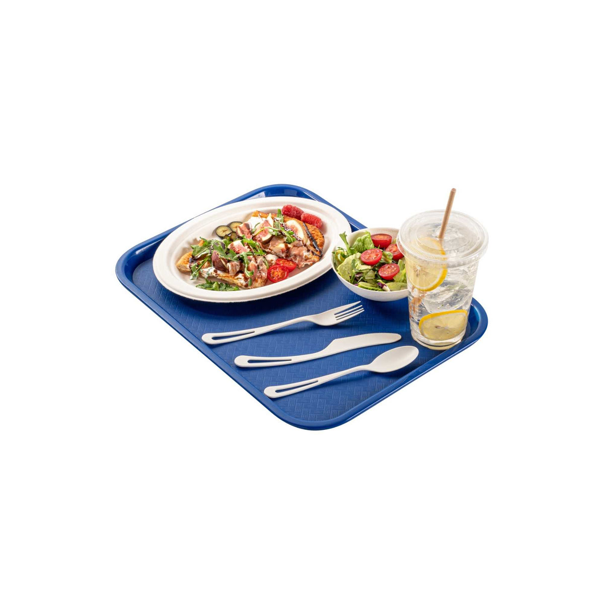 Chef 101 Rectangle Blue Plastic Fast Food Tray - 12" x 16" - 50 count box